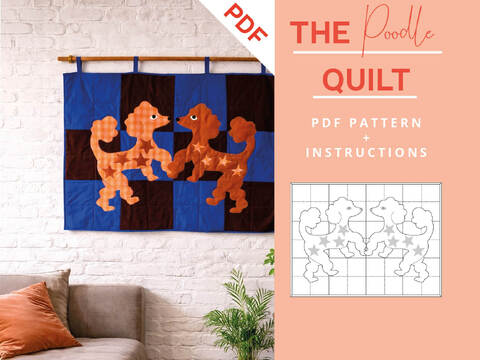Poodle Dog Quilt Pattern with Patchwork Design for Baby Blanket or Wall Art