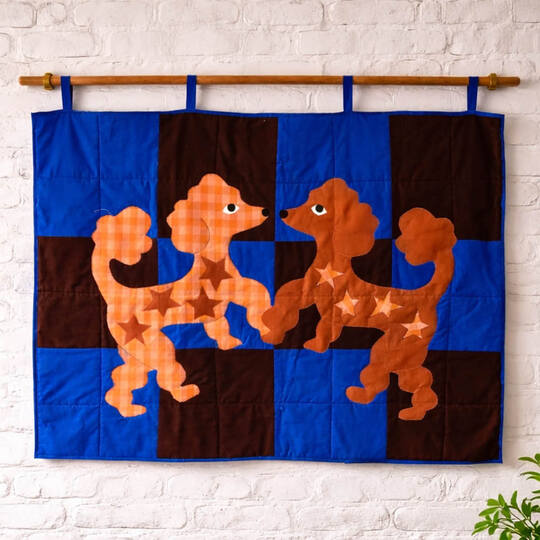 Poodle Dog Quilt Pattern with Patchwork Design for Baby Blanket or Wall Art