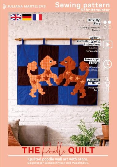 Pudel Quilt Schnittmuster mit Hunde Patchwork als Wandquilt/ Babydecke