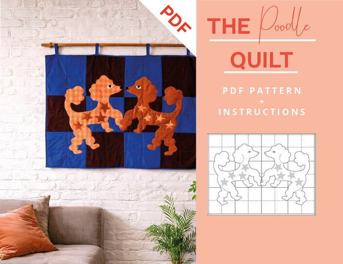 Pudel Quilt Schnittmuster mit Hunde Patchwork als Wandquilt/ Babydecke
