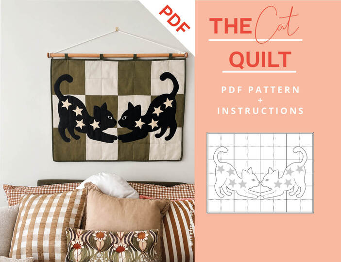 Katzen Quilt Schnittmuster Patchwork als Wandquilt/ Babydecke