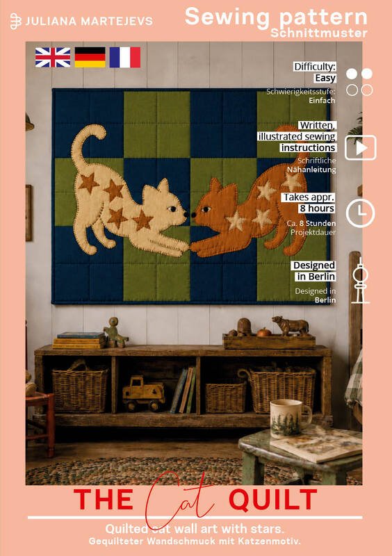 Cat Quilt Pattern with Patchwork Design for Baby Blanket or Wall Art - Image 5