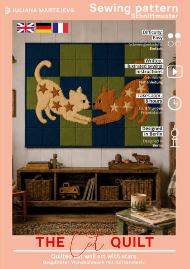 Katzen Quilt Schnittmuster Patchwork als Wandquilt/ Babydecke