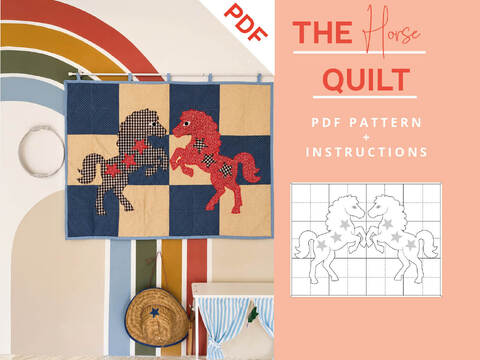 Cat Quilt Pattern with Patchwork Design for Baby Blanket or Wall Art