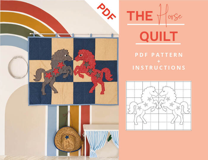 Pferd Quilt Schnittmuster mit Pferde Patchwork als Wandquilt/ Babydecke