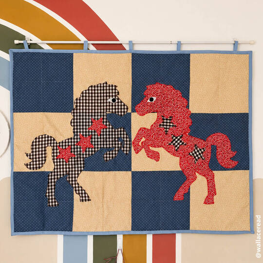 Cat Quilt Pattern with Patchwork Design for Baby Blanket or Wall Art
