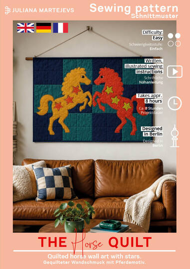 Pferd Quilt Schnittmuster mit Pferde Patchwork als Wandquilt/ Babydecke