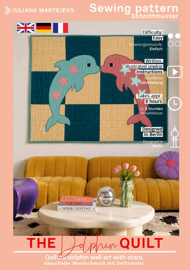 Delfin Quilt Schnittmuster mit Patchwork als Wandquilt/ Babydecke