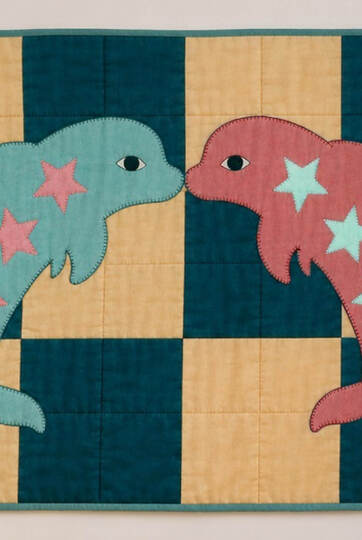 Dolphin Quilt Pattern with Patchwork Design for Baby Blanket or Wall Art