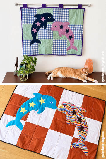 Dolphin Quilt Pattern with Patchwork Design for Baby Blanket or Wall Art