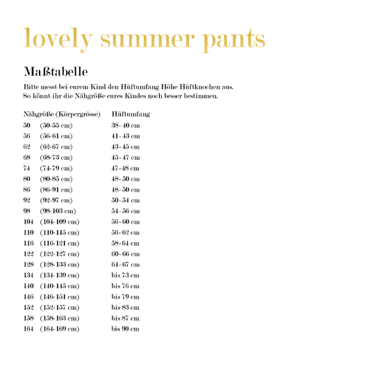lovely summer pants 50-164 Schnittmuster Kind Hose Shorts Bermuda Badehose