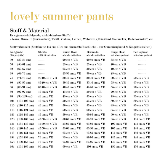 lovely summer pants 50-164 Schnittmuster Kind Hose Shorts Bermuda Badehose