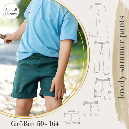 Beamer + A0 + A4 lovely summer pants 50-164 Schnittmuster Hose Badehose