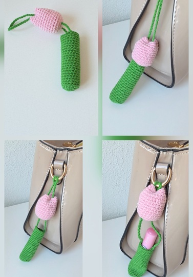 Häkelanleitung: Tulpen-Lippenbalsam-Halter / Taschenanhänger (PDF)