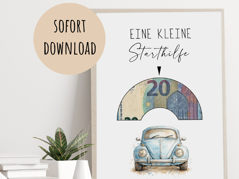 Geldgeschenk zum Führerschein – Download-Poster bestandene Fahrprüfung