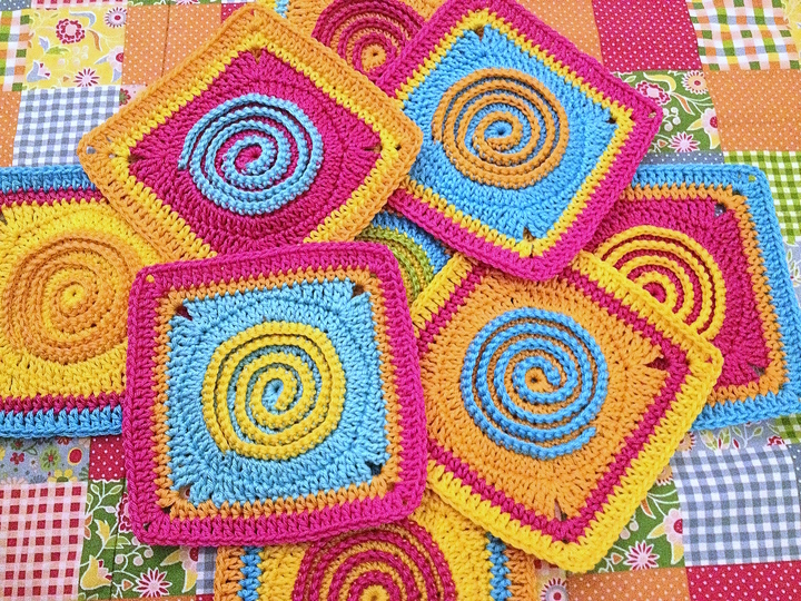 Crochet pattern Granny Square Tornado, spiral design