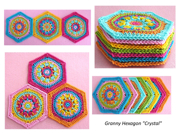 Crochet Pattern Granny Square Hexagon Shape CRYSTAL