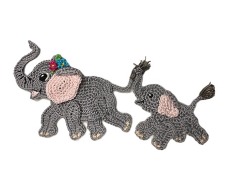 Elephant Mom and Baby crochet applique