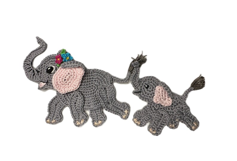 Elephant Mom and Baby crochet applique