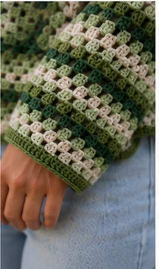 Granny Square Sweater Crochet Pattern "Woodland Thaw" PDF (English, US Term