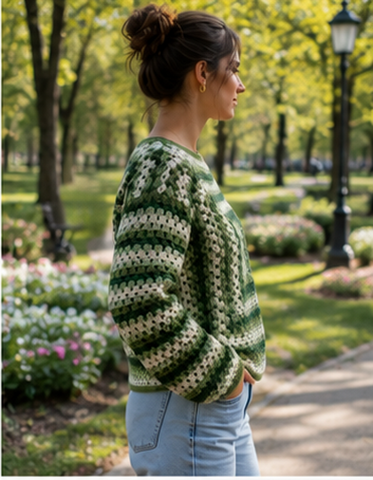 Granny Square Sweater Crochet Pattern "Woodland Thaw" PDF (English, US Term
