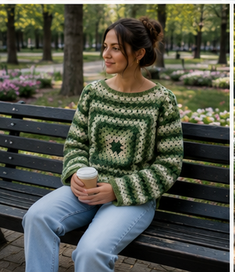 Granny Square Sweater Crochet Pattern "Woodland Thaw" PDF (English, US Term