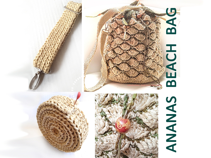 Gehäkelte Tasche | ANANAS BEACH BAG |  Papiergarn | Raffia | Strand, Party