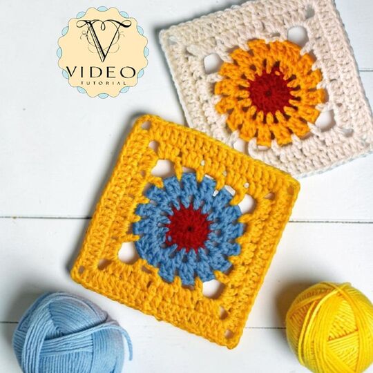 Bright Granny Square Crochet Pattern with Wildflower Motif