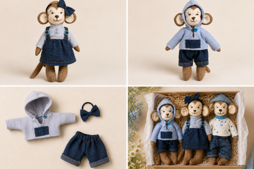 Monkey Family Sewing Pattern PDF Create your own handmade Monkey Family