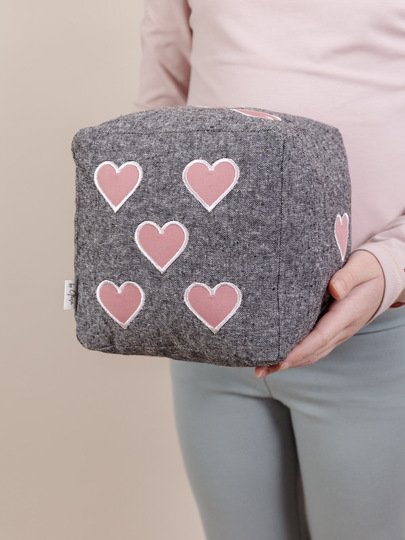 Sew fabric dice with hearts - cube pillow sewing pattern