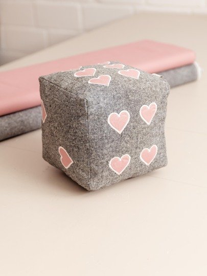 Sew fabric dice with hearts - cube pillow sewing pattern