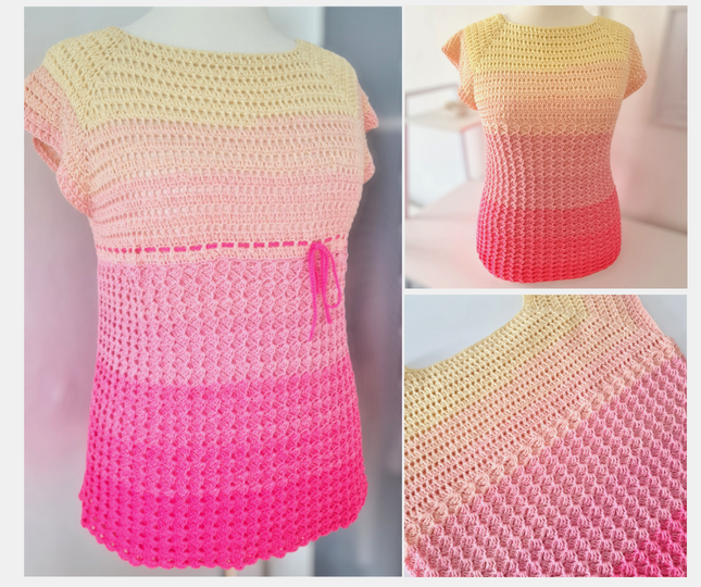 „Cool Waves“ 2-in-1 Häkelanleitung in RVO / Shirt oder A-Linien-Tunika