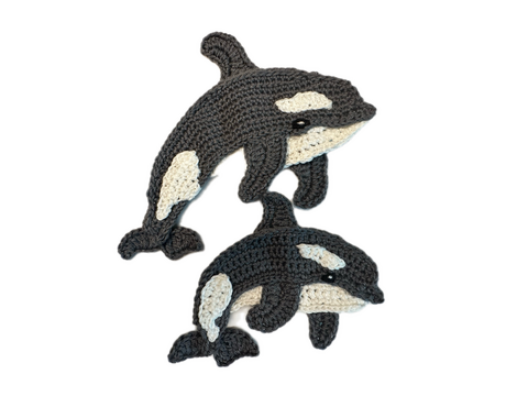 Orca Whale Mom and Baby crochet applique