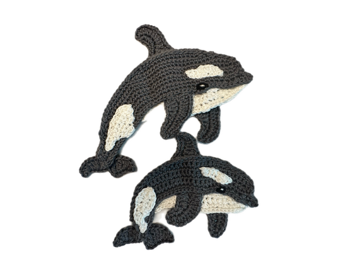 Orca Whale Mom and Baby crochet applique