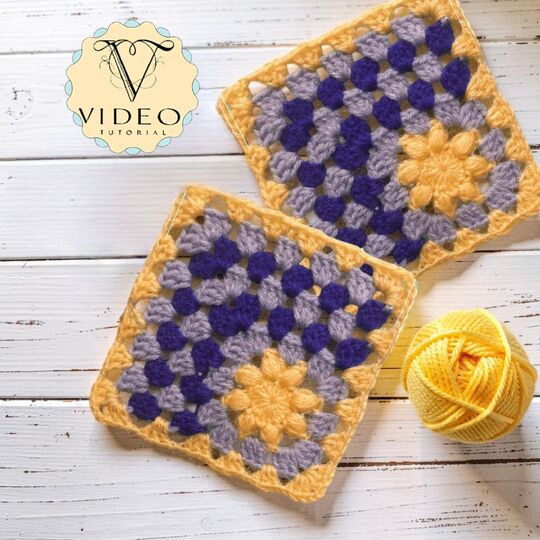 Sun Granny Square Pattern, Mosaic Crochet Motif, Flower Granny Square