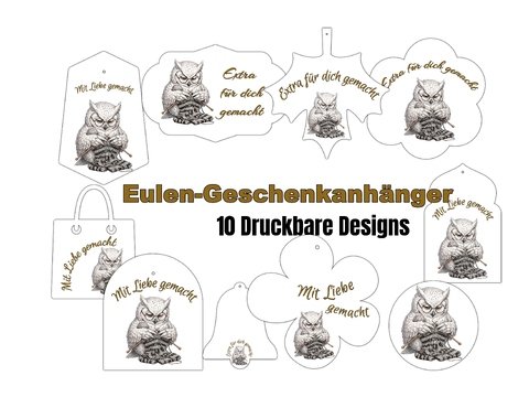 Eulen-Geschenkanhänger – 31 PNG-Dateien zum Ausdrucken