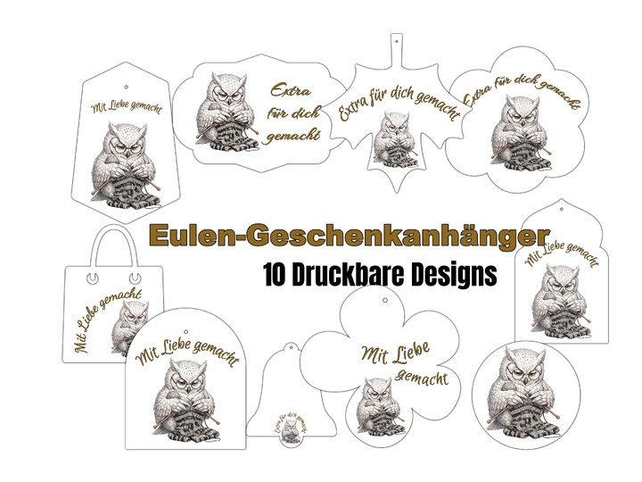 Eulen-Geschenkanhänger – 31 PNG-Dateien zum Ausdrucken