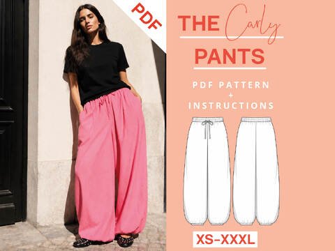 Balloon Pants PDF Sewing Pattern Ladies Wide Pants with Elastic Waistband
