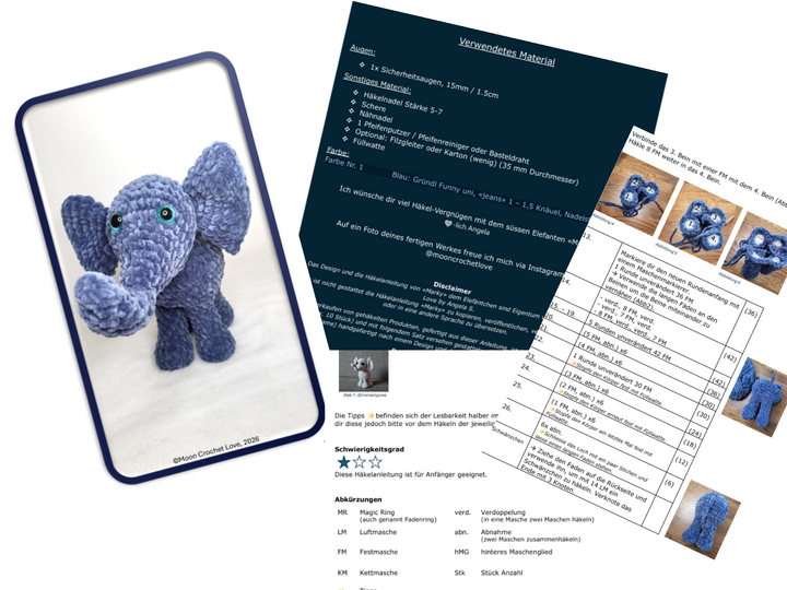 Süsser Elefant mit wenig Annähen -«Marky» Häkelanleitung