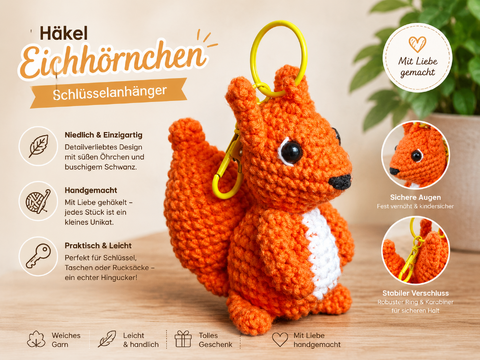 Häkelanleitung Eichhörnchen- Schlüsselanhänger