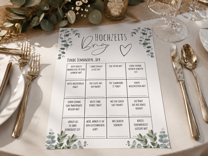 Hochzeitsbingo Spiel | 30 Bingo-Karten PDF zum Ausdrucken