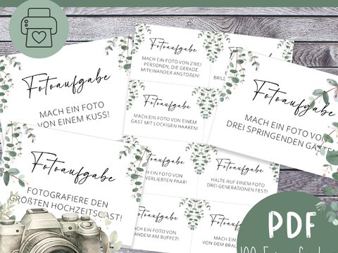 100 Fotoaufgaben für die Hochzeit – Lustiges Hochzeitsspiel zum Ausdrucken