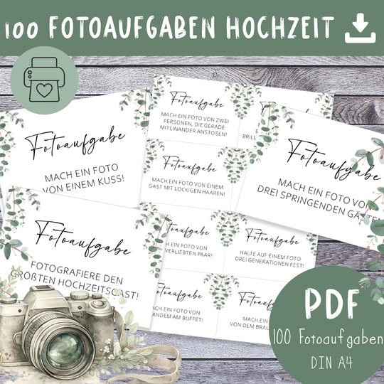 100 Fotoaufgaben für die Hochzeit – Lustiges Hochzeitsspiel zum Ausdrucken