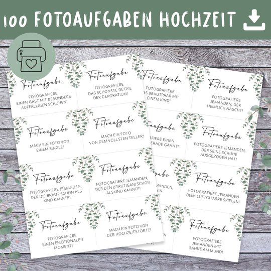 100 Fotoaufgaben für die Hochzeit – Lustiges Hochzeitsspiel zum Ausdrucken