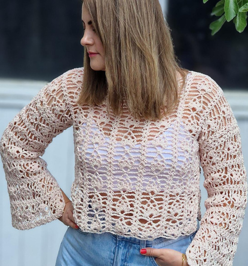 Häkelanleitung Boho Shirt Kurzarm/Langarm mit Trompetenärmeln alle Größen