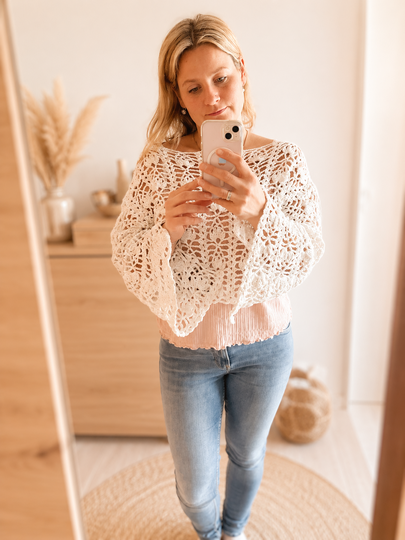 Häkelanleitung Boho Shirt Kurzarm/Langarm mit Trompetenärmeln alle Größen