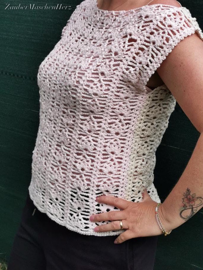 Häkelanleitung Boho Shirt Kurzarm/Langarm mit Trompetenärmeln alle Größen