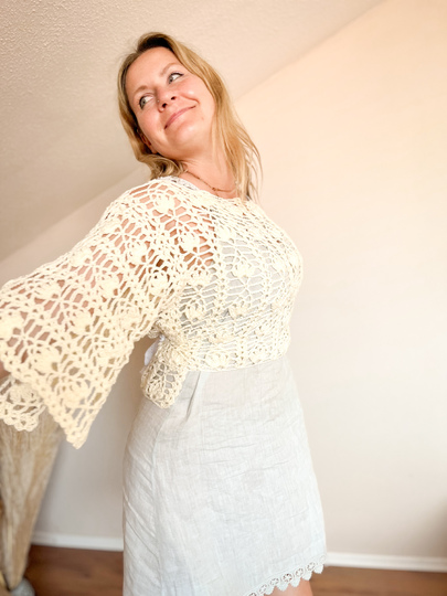 Häkelanleitung Boho Shirt Kurzarm/Langarm mit Trompetenärmeln alle Größen
