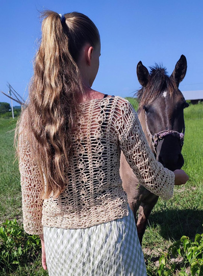 Häkelanleitung Boho Shirt Kurzarm/Langarm mit Trompetenärmeln alle Größen