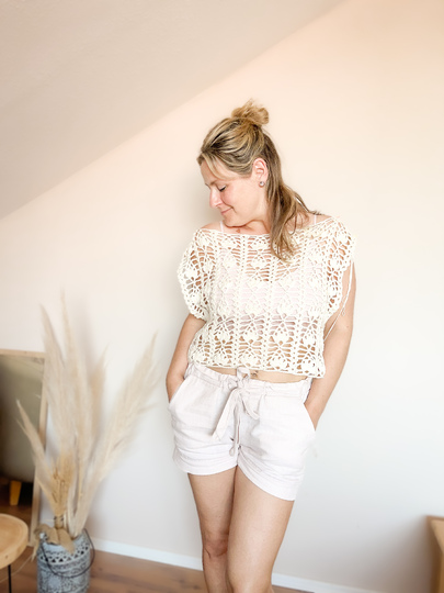Häkelanleitung Boho Shirt Kurzarm/Langarm mit Trompetenärmeln alle Größen
